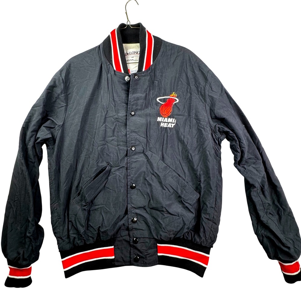 Vintage Miami Heat Varsity Jacket Mens M NBA DeLong Made in USA Snap Button